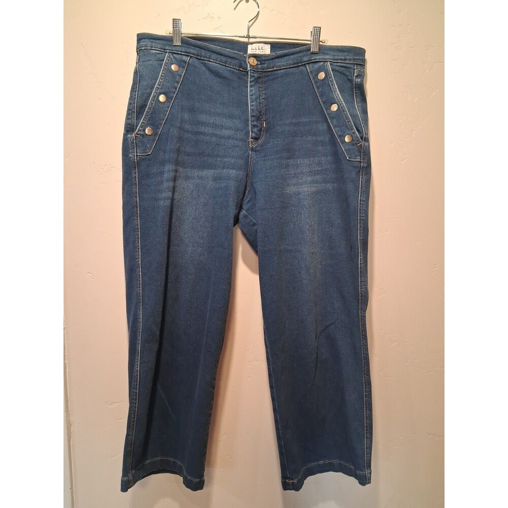 Nicole Miller New York Size 14 SoHo High Rise Wide Leg Crop Jeans Gold Buttons